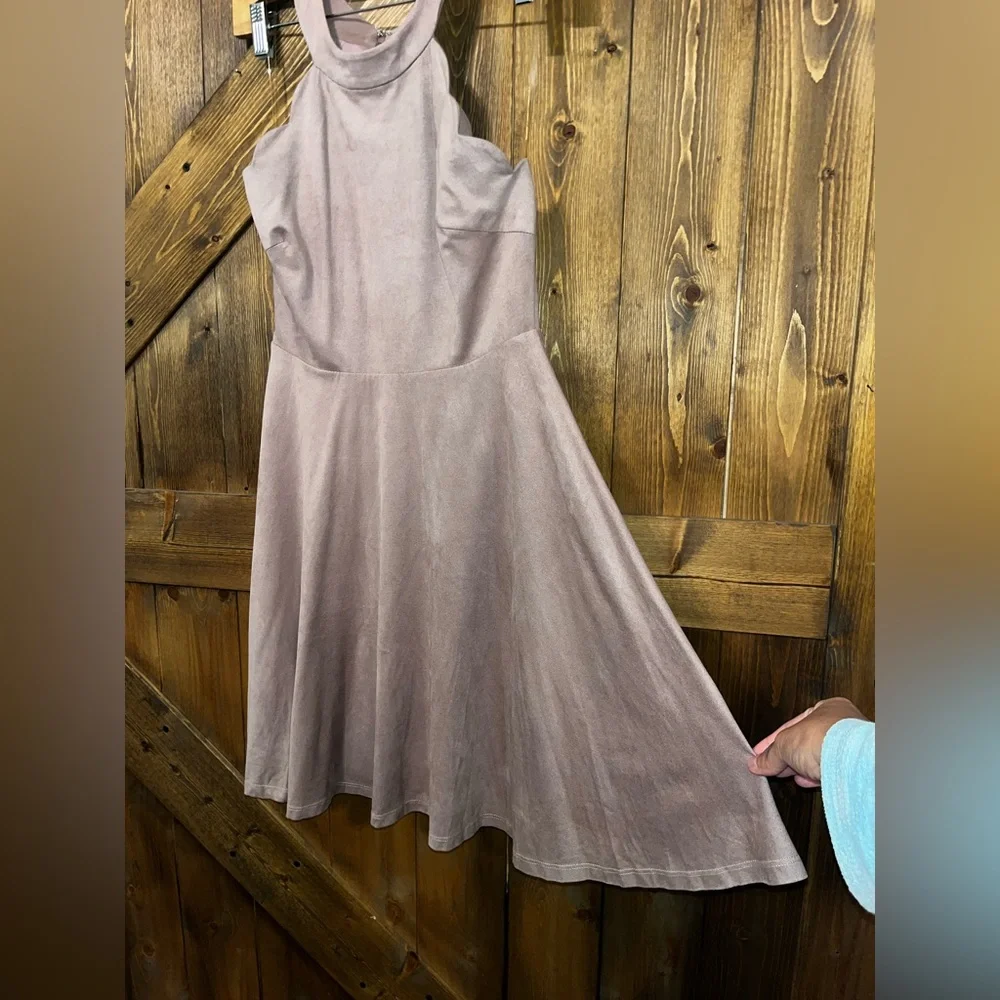 Altar'd State Faux Suede High Neck Sleeveless Mini Dress Dusty Rose Small